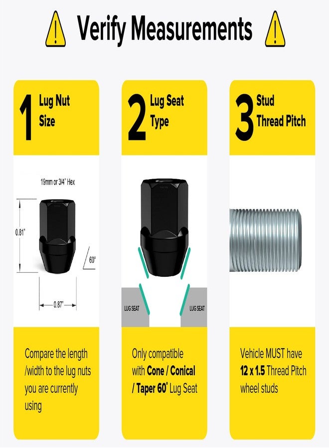 StanceMagic 20pcs Black Open End Lug Nuts - Metric 12x1.5 Thread Size - 0.81" Length - Cone Conical Taper Acorn Seat - 19mm 3/4" Hex Head - Compatible with Many Acura Honda Lexus Kia Mazda Mitsubishi Toyota - Image 2